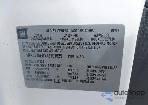 2010 GMC Acadia Slt-1 from USA, damaged, VIN 1GKLVMED1AJ101629